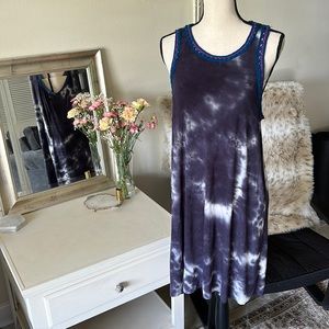 Natural life boho tie dye crochet knit trim beach coverup tunic mini dress M